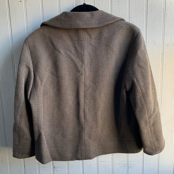 Akris Punto Beige Brown Cream Diagonal Stripe One Button Blazer Jacket - Wool  8 - Picture 9 of 16